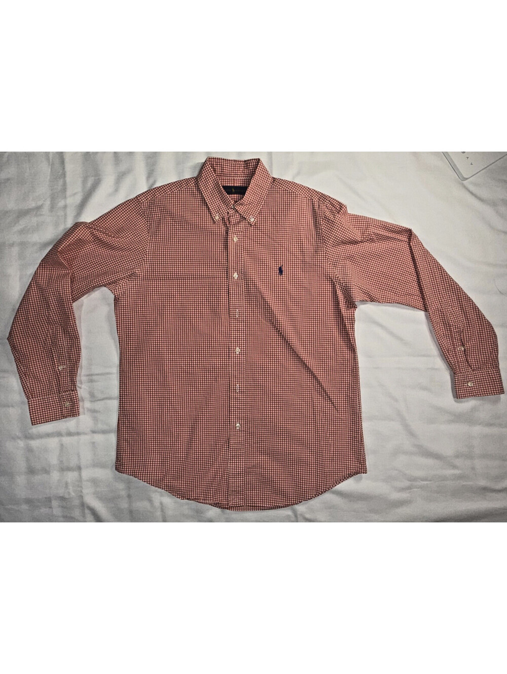 Ralph Lauren Men's Orange & White Gingham Button Down Dress Shirt Size M